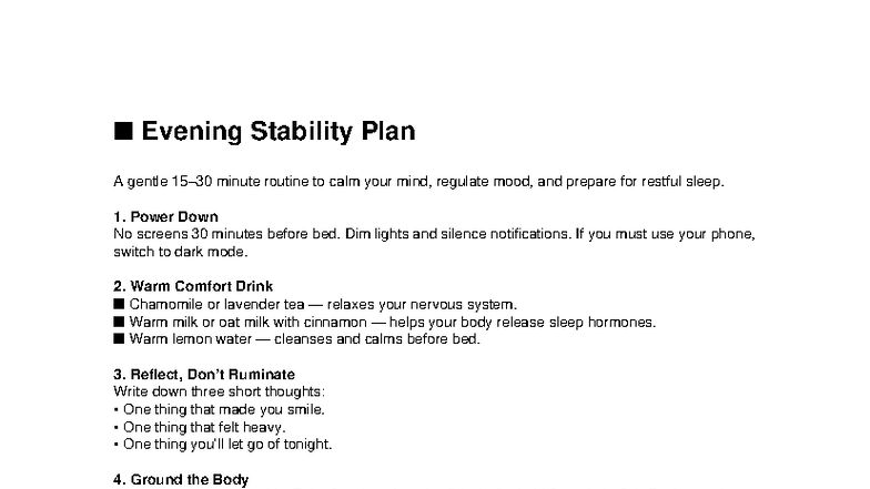 Evening Stability Plan: A Routine for Restful Sleep - Studocu