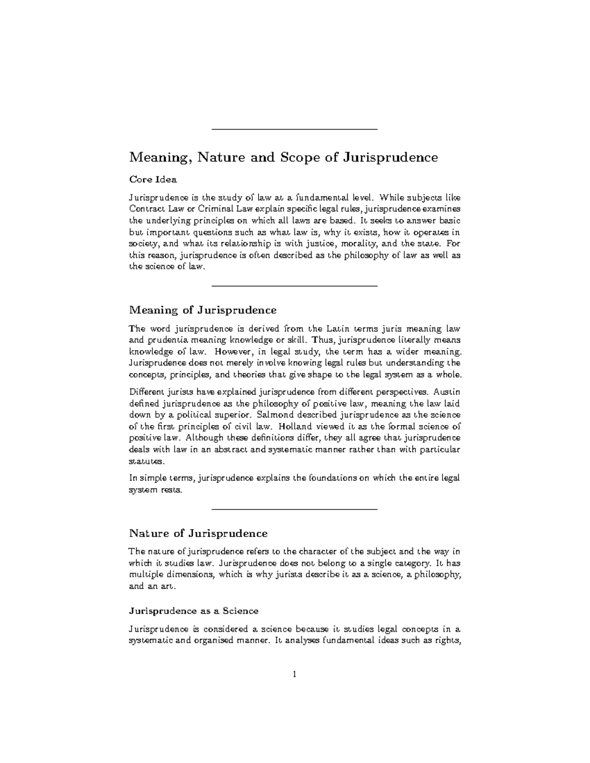 Jurisprudence - Unit 1 Overview: Meaning, Nature, and Scope - Studocu