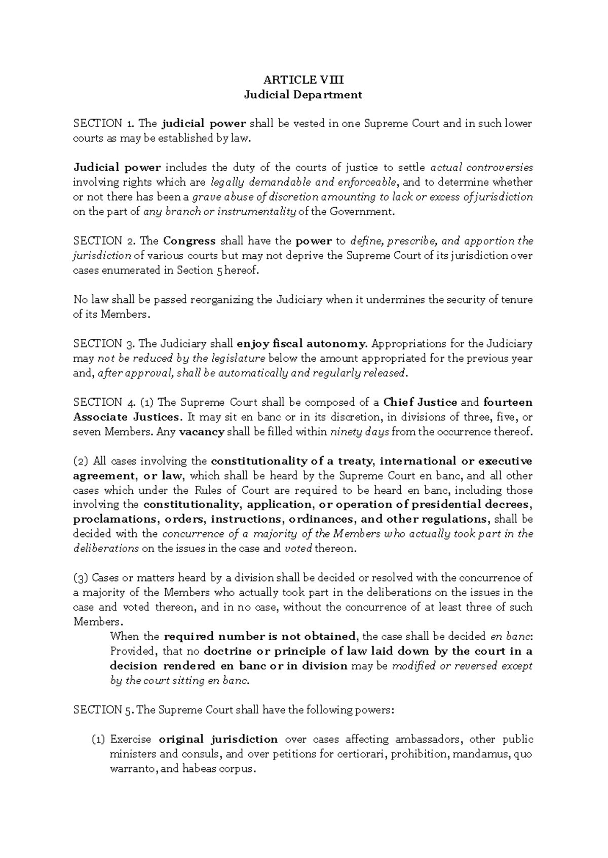 POLI 101 Judicial Department Lecture Notes - Article VIII Overview ...