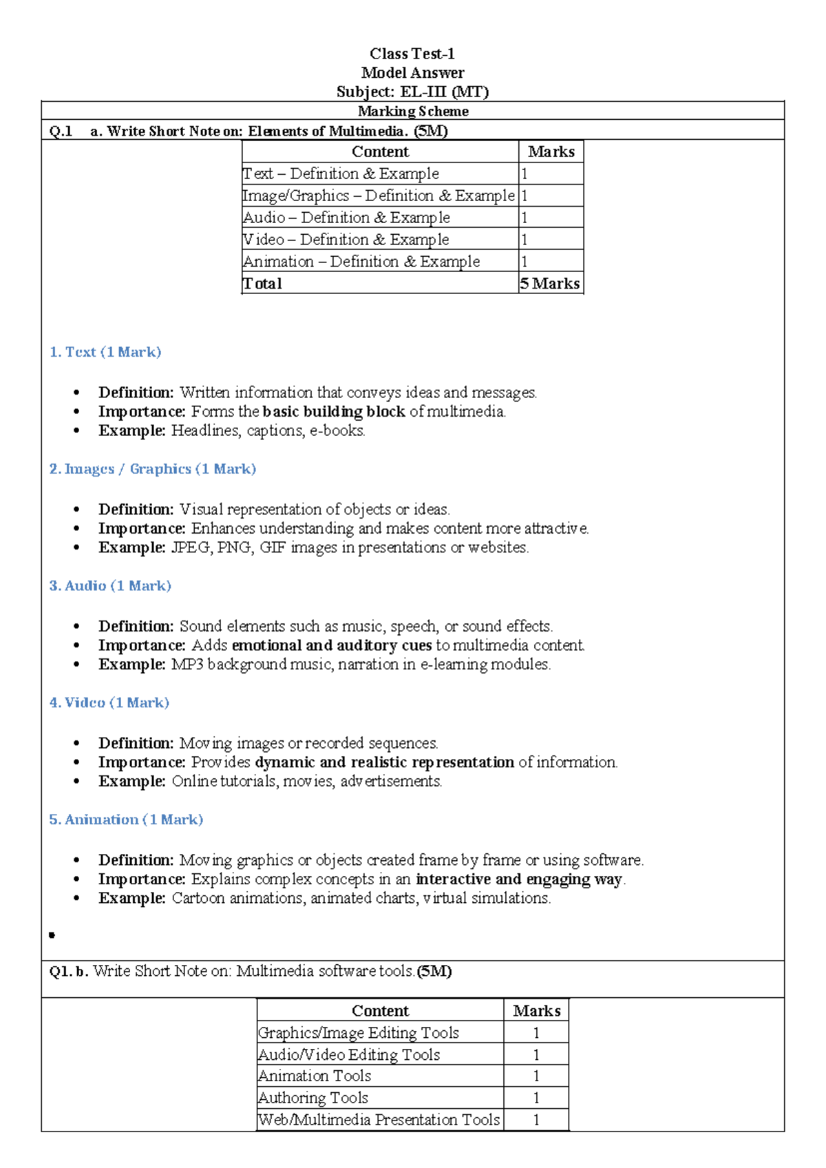 MT Multimedia Elements and Software Tools: Marking Scheme Guide - Studocu