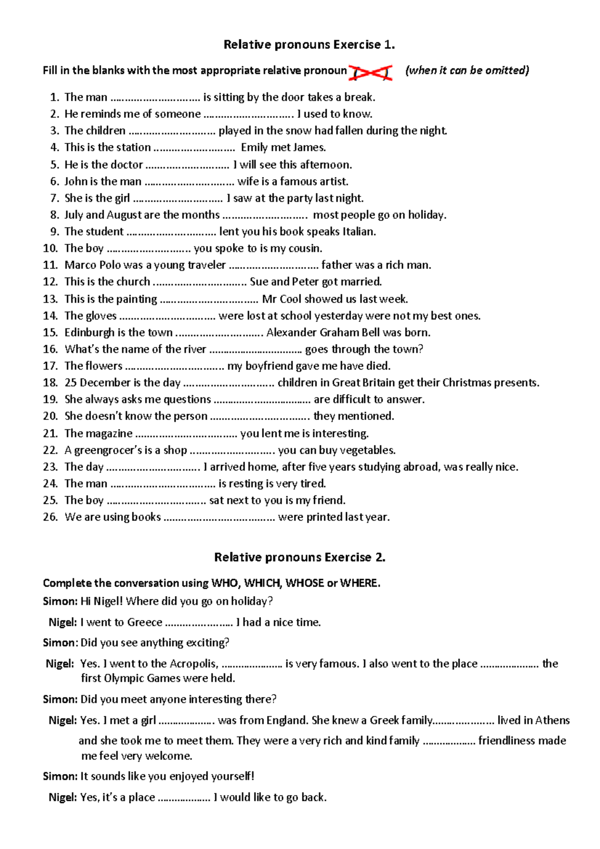 Relative Pronouns Exercises - A Comprehensive Guide - Studocu