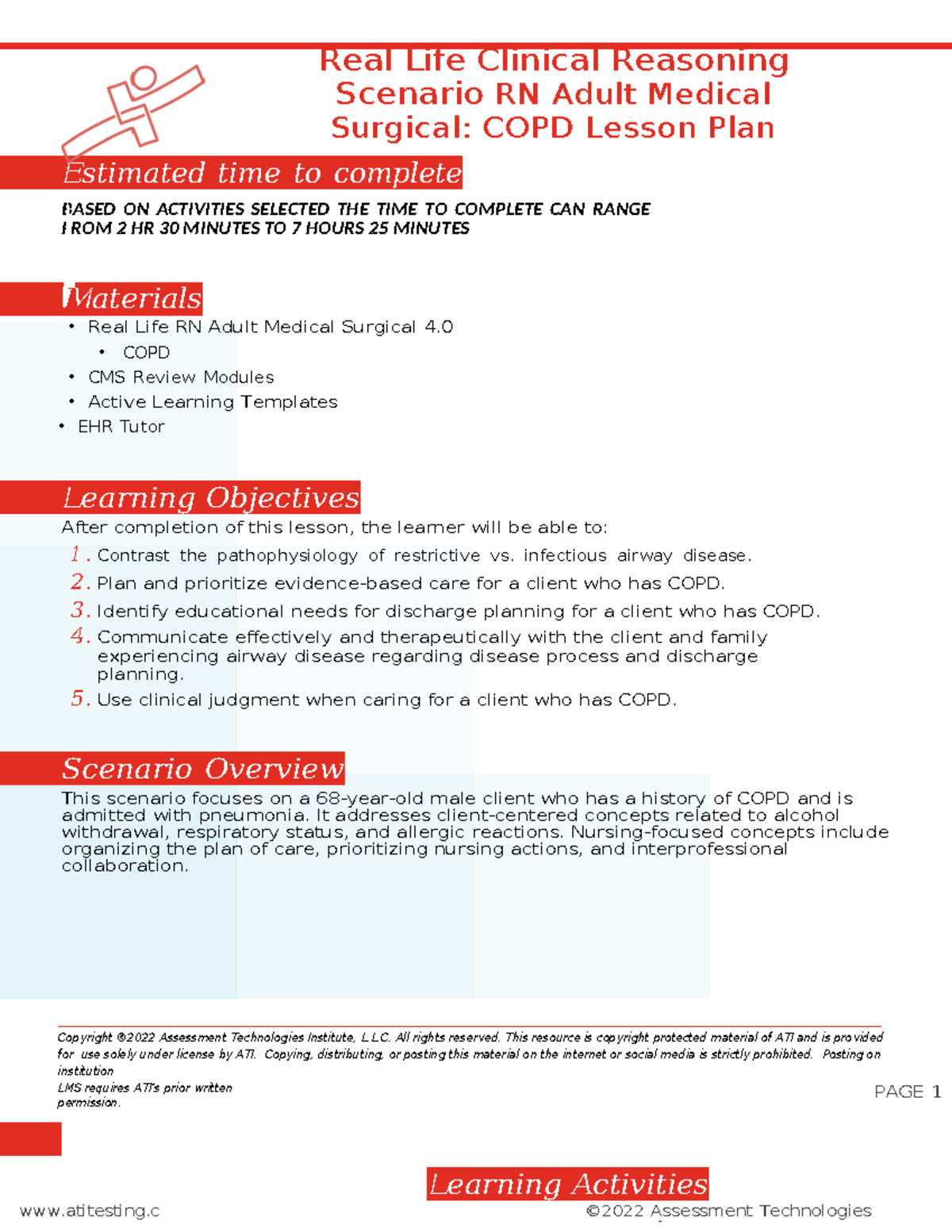 RN Adult Med-Surg COPD Clinical Reasoning Scenario and Lesson Plan ...