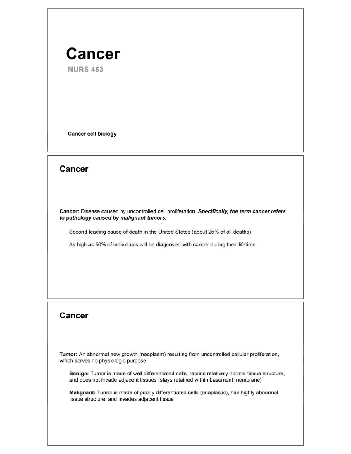 NURS 453 Lecture 7.2: Advanced Topics in Cancer Cell Biology - Studocu