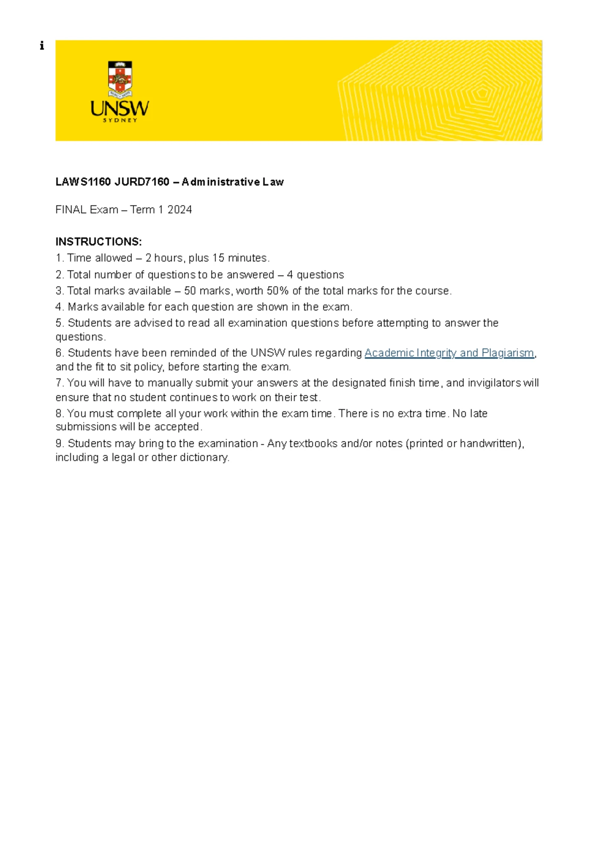 LAWS1160 Admin Law Final Exam Notes: Key Concepts & Jurisdiction - Studocu