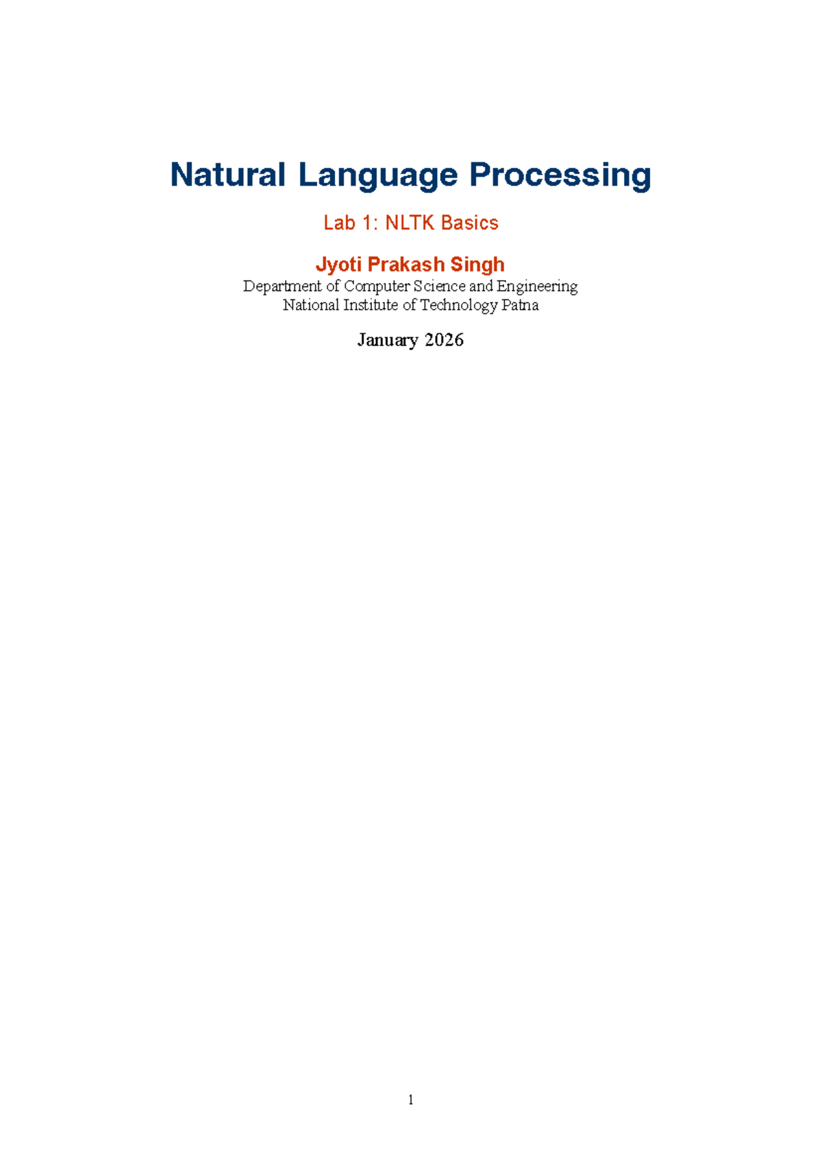 CS84130 NLP Lab 1: NLTK Basics and Tokenization Techniques - Studocu