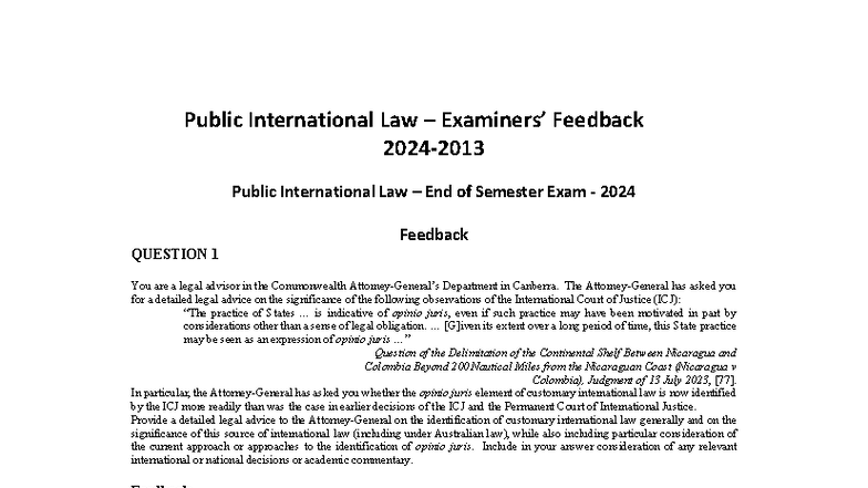 Public International Law End of Semester Exam 2024 Feedback - Studocu
