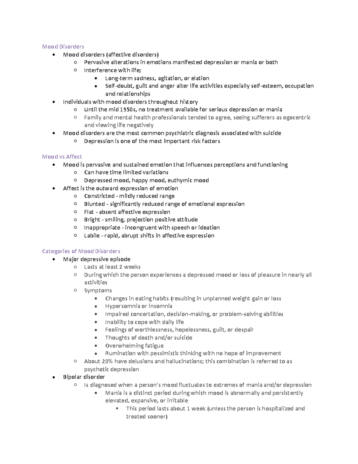 Ch 17: Understanding Mood Disorders and Suicide Risk Factors - Studocu