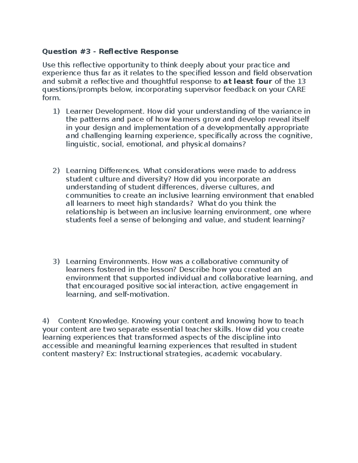 EDU 301: Reflective Response on Learner Development & Environment - Studocu