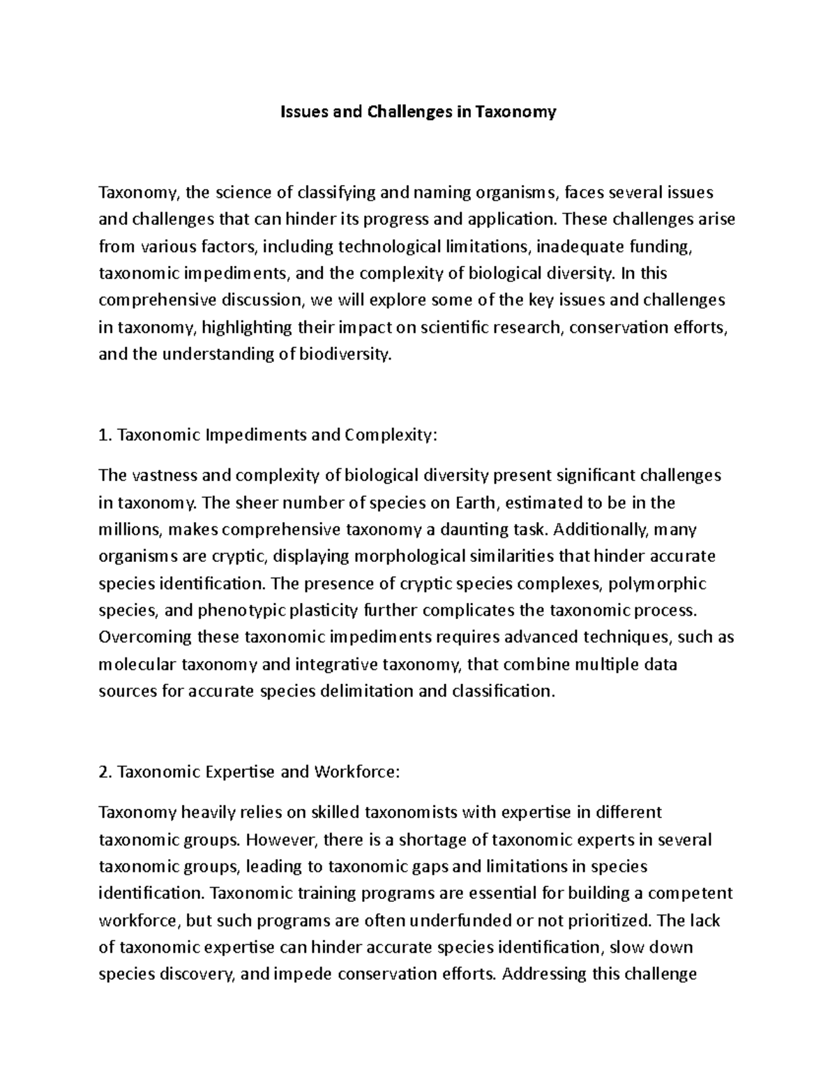 Issues and Challenges in Taxonomy: A Comprehensive Overview - Studocu