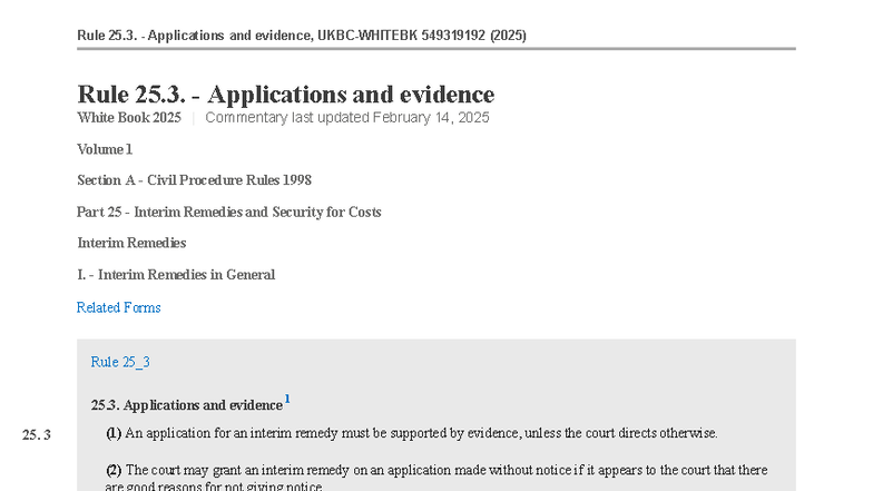 Rule 25.3: Applications and Evidence Commentary (2025) - Studocu