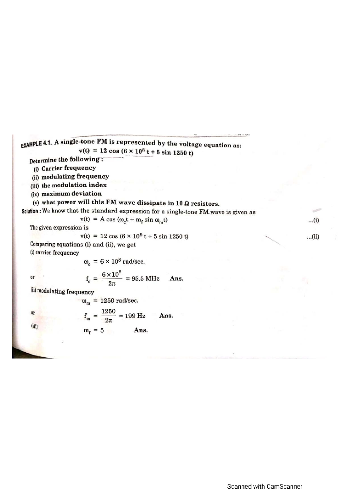 Communication Engineering Problems: FM Wave Analysis and Solutions ...