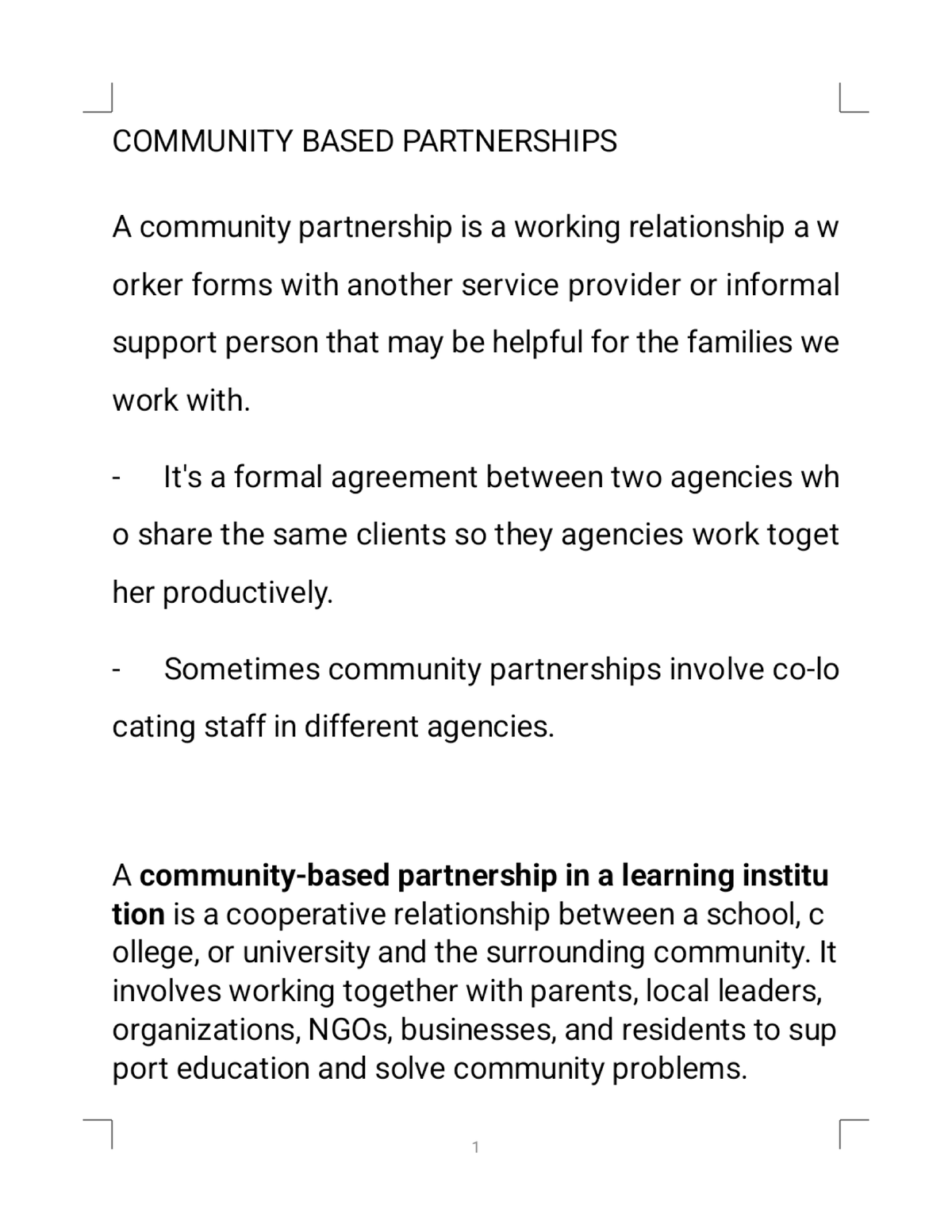 COMMUNITY BASED PARTNERSHIPS: A Guide for Effective Collaboration - Studocu