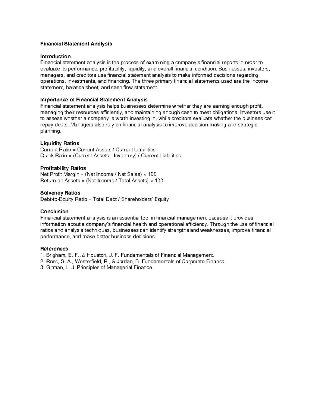 Financial Statement Analysis: Key Concepts and Ratios - Studocu