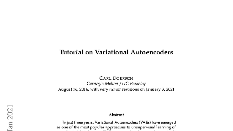 Tutorial on Variational Autoencoders (C ARL D OERSCH) - Studocu