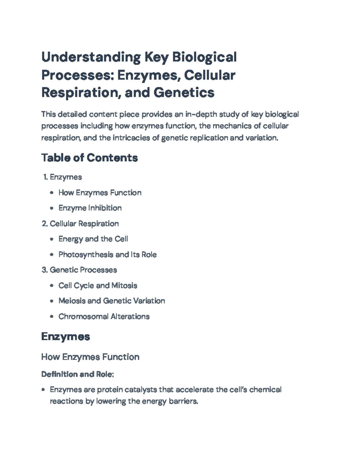 Understanding Biological Processes: Enzymes, Respiration & Genetics ...