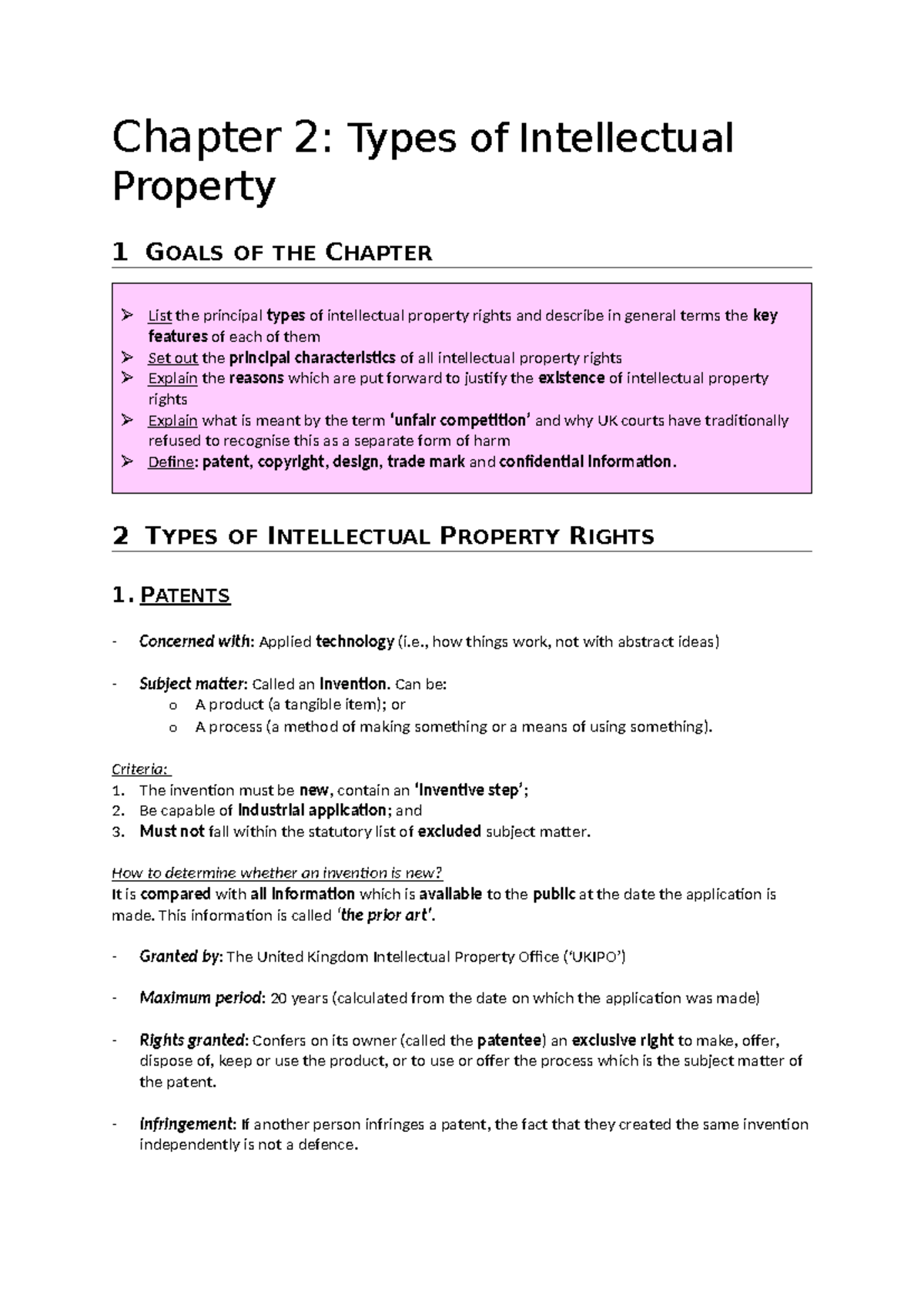 Chapter 2: Exploring Types of Intellectual Property Rights (IPR) - Studocu