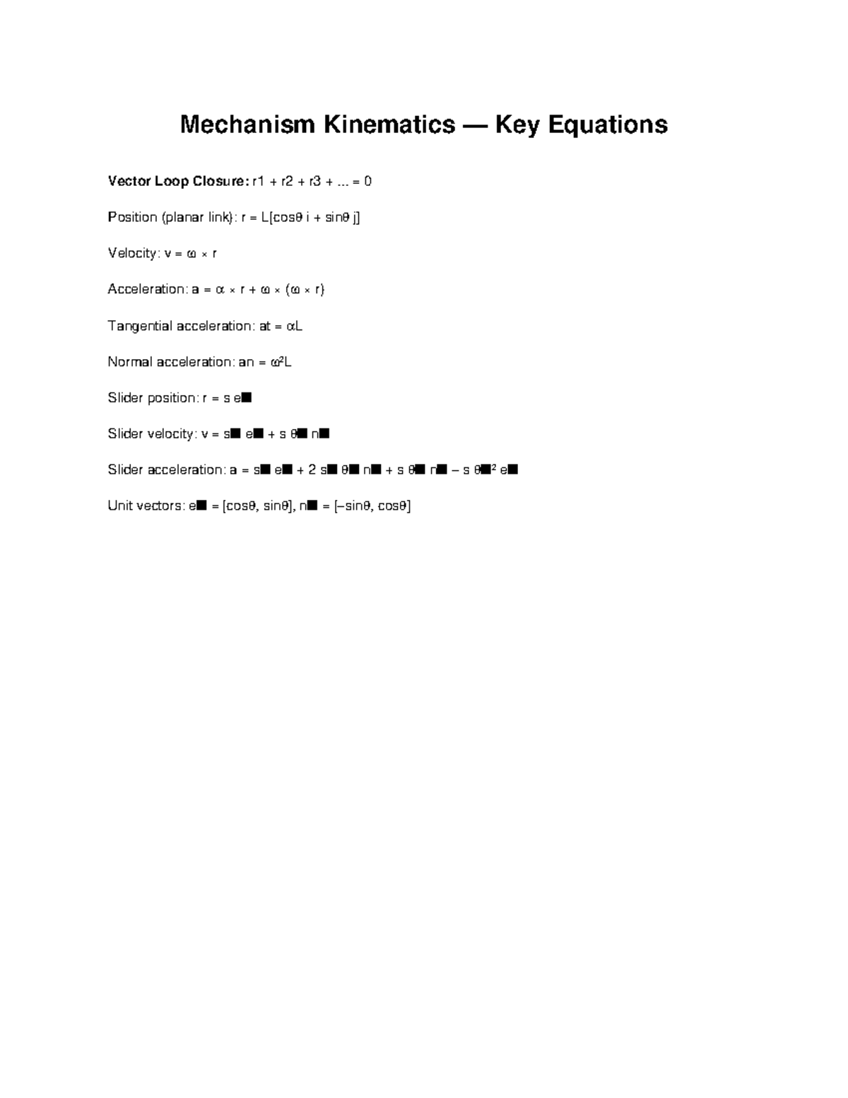 Mechanism Kinematics Equations - Rico4680 - Mechanism Kinematics — Key ...
