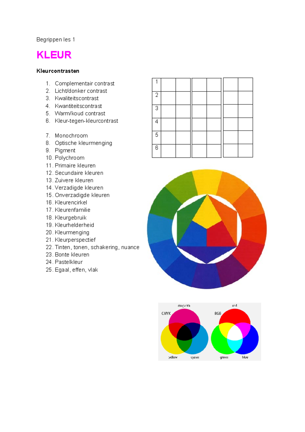 Begrippen les 1 kleur - Begrippen les 1 KLEUR Kleurcontrasten 1. 2. 3 ...