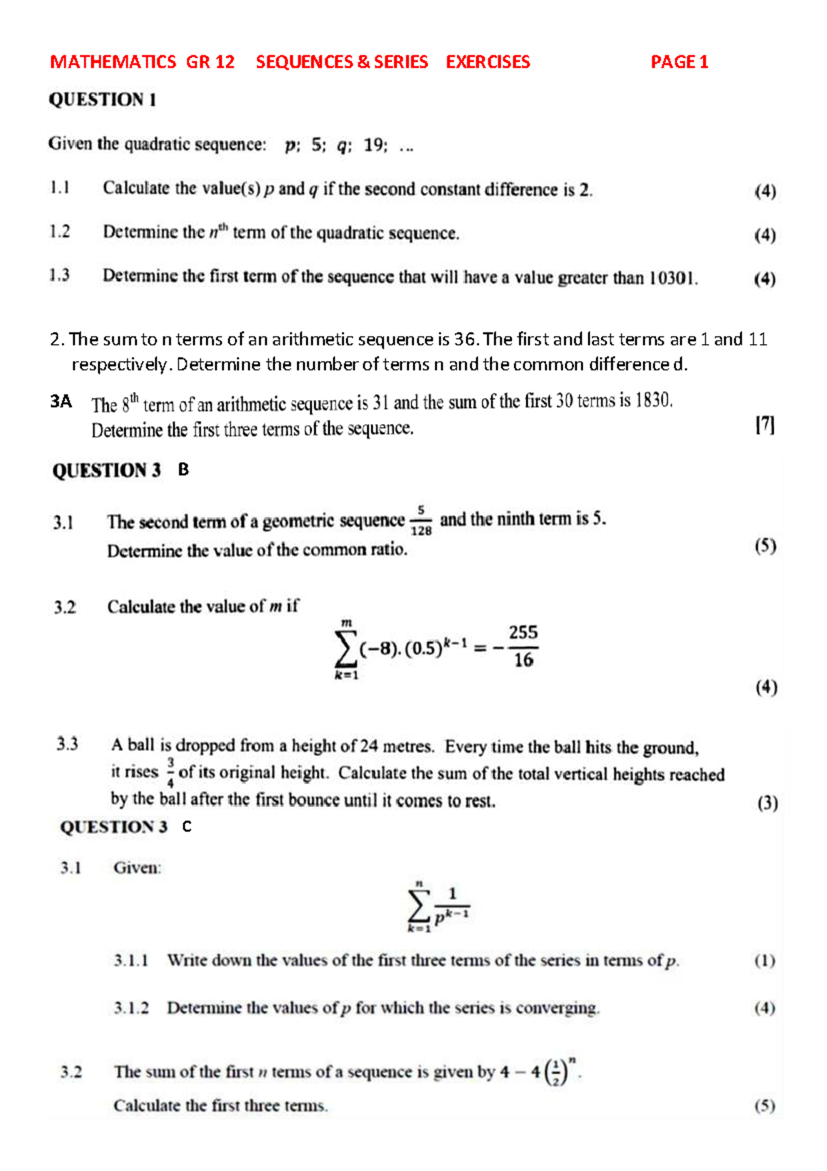 MATH GR 12 Sequences & Series ADD Questions - The sum to n terms of an ...