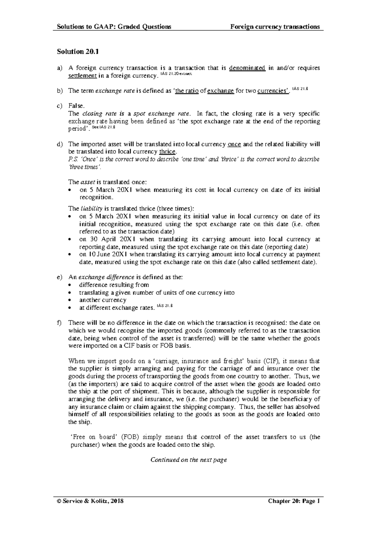 Foreign Currency Transactions and Exchange Rate Adjustments (FIN-20 ...