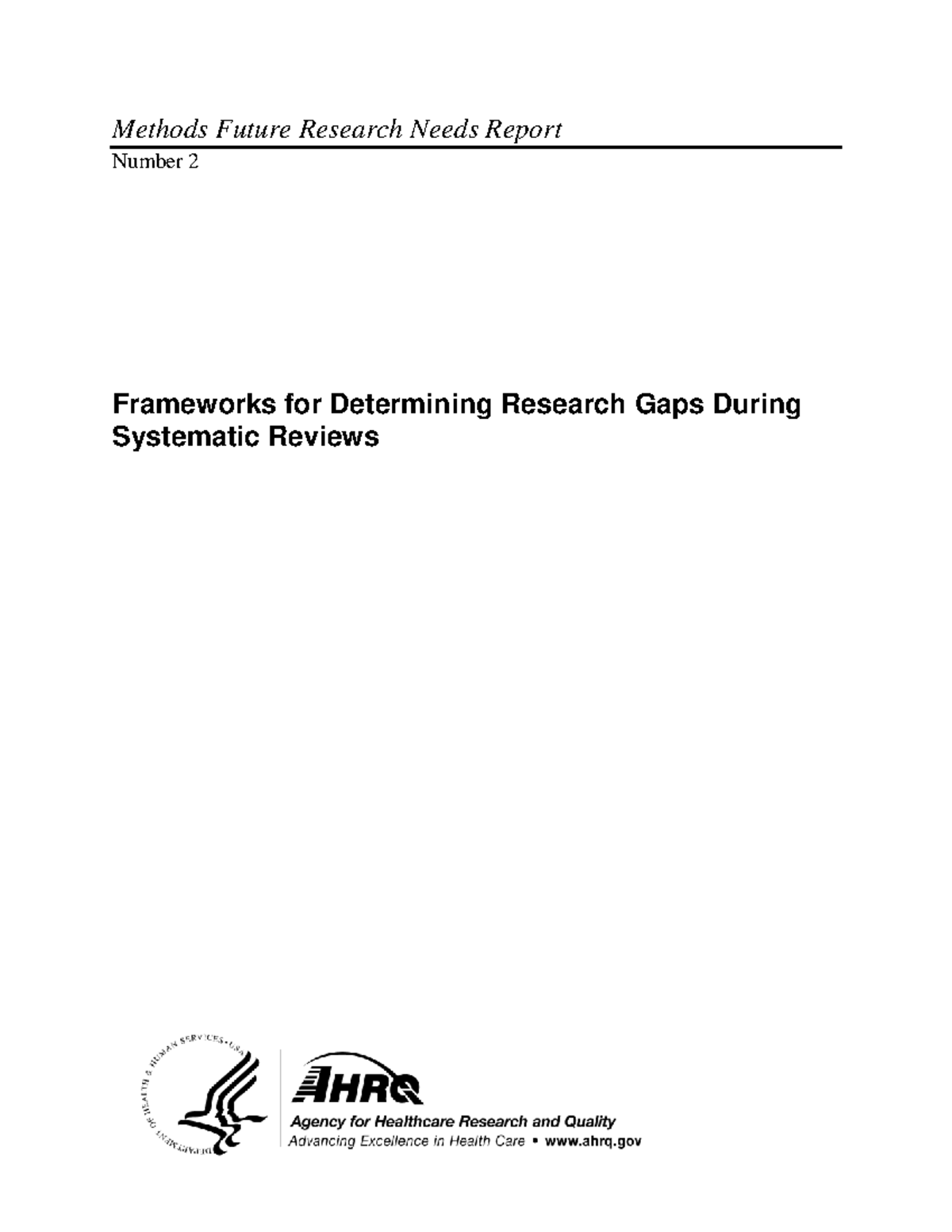 AHRQ Methods Report No. 2: Framework for Identifying Research Gaps - Document Preview