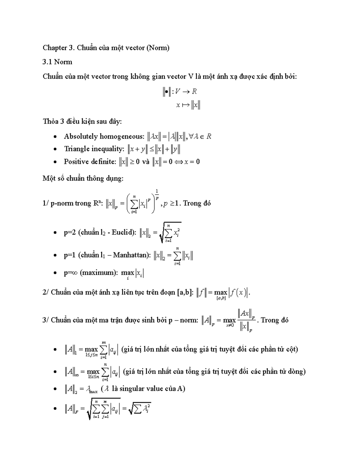 Chapter 3: Chuẩn và Tích Trong của Vector trong Không Gian V - Studocu