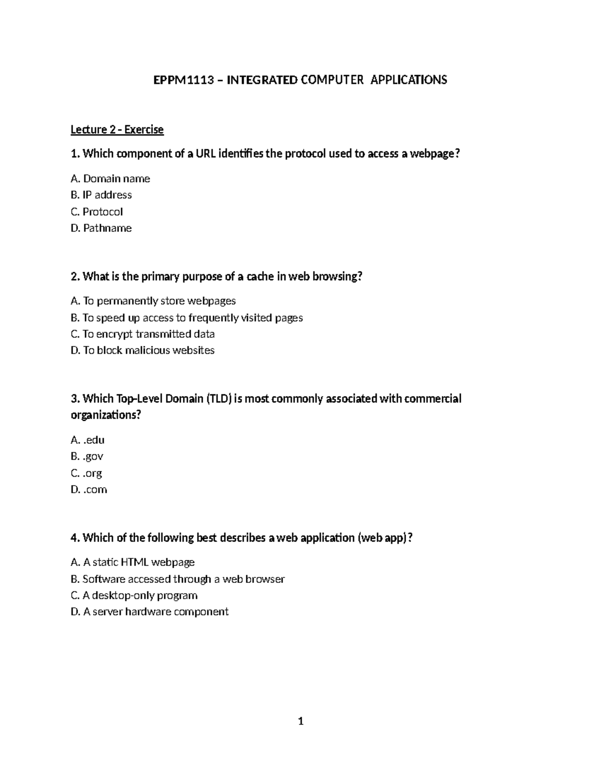 INTEGRATED COMPUTER APPLICATIONS (ICA) Lecture 2 Exam Review - Studocu