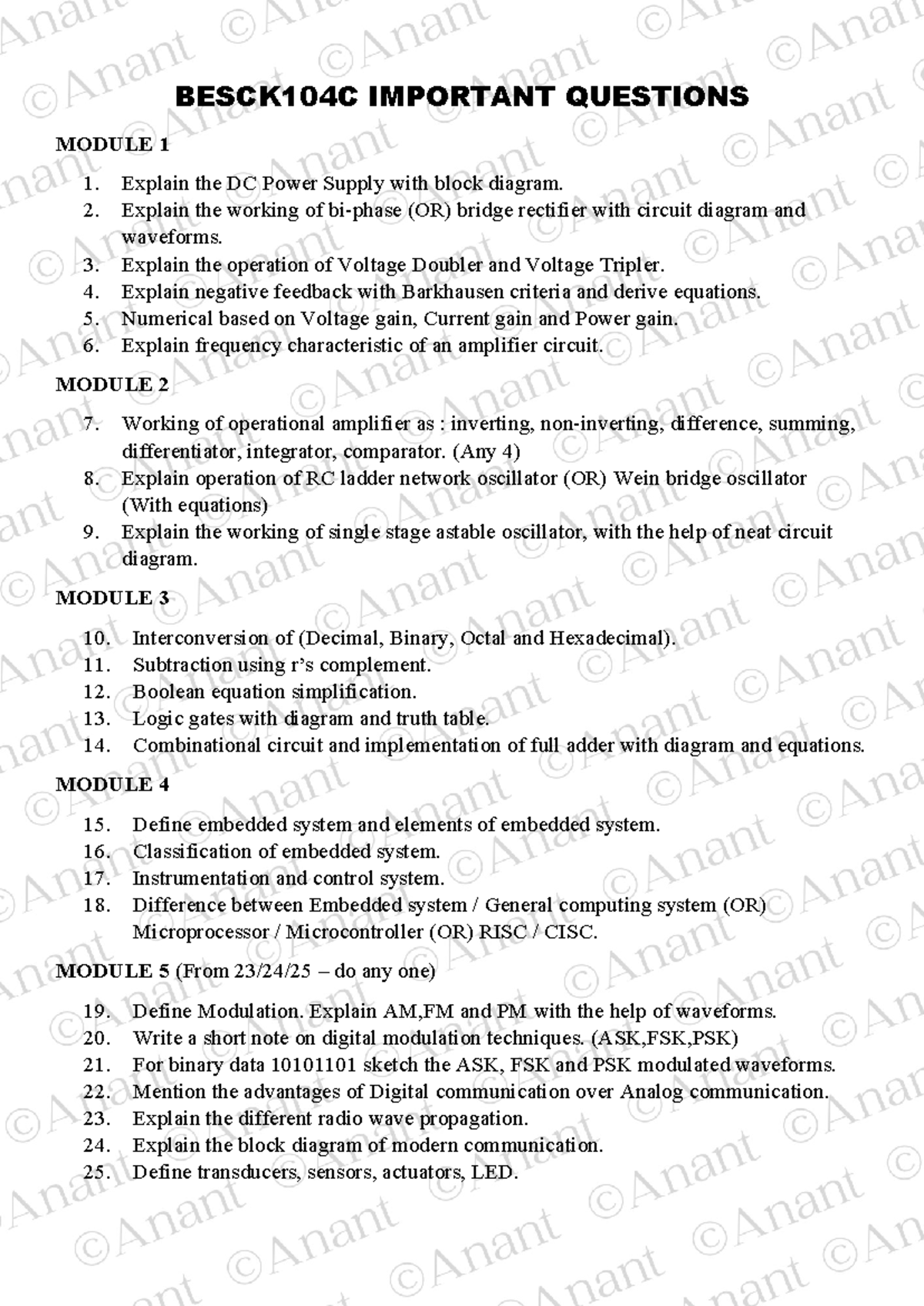 BESCK104C Important Questions: Key Topics for Exam Preparation - Studocu