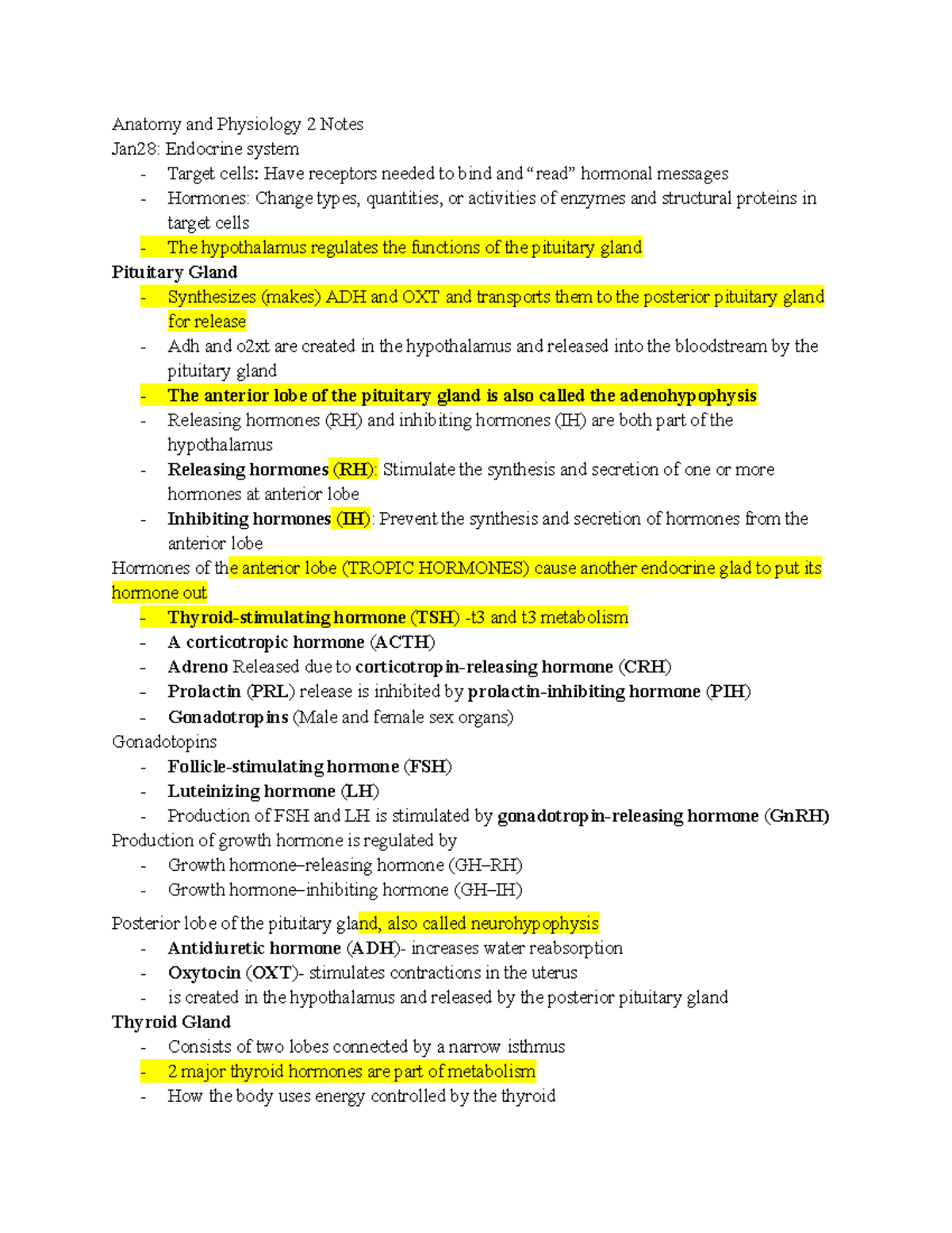Anatomy and Physiology 2: Endocrine System Notes - Studocu
