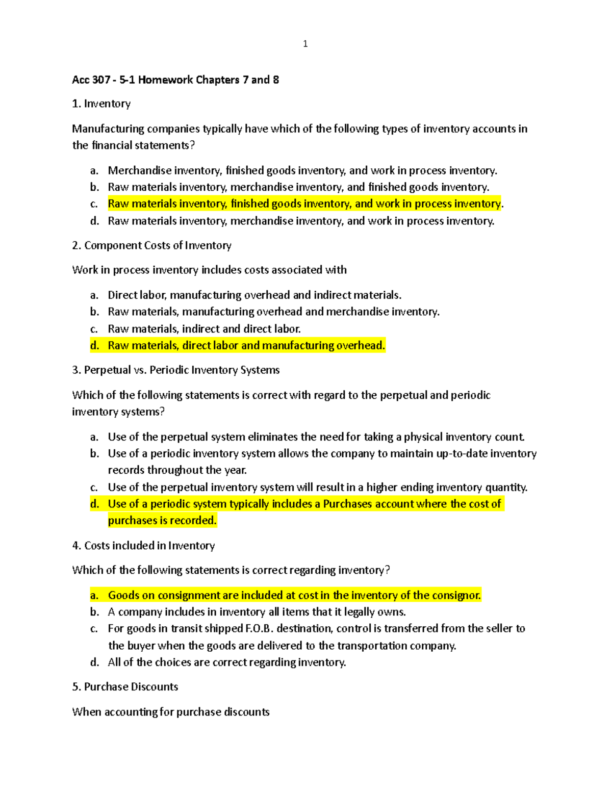 ACC 307 - Week 5 - 5-1 Homework Overview: Chapters 7 & 8 Inventory ...