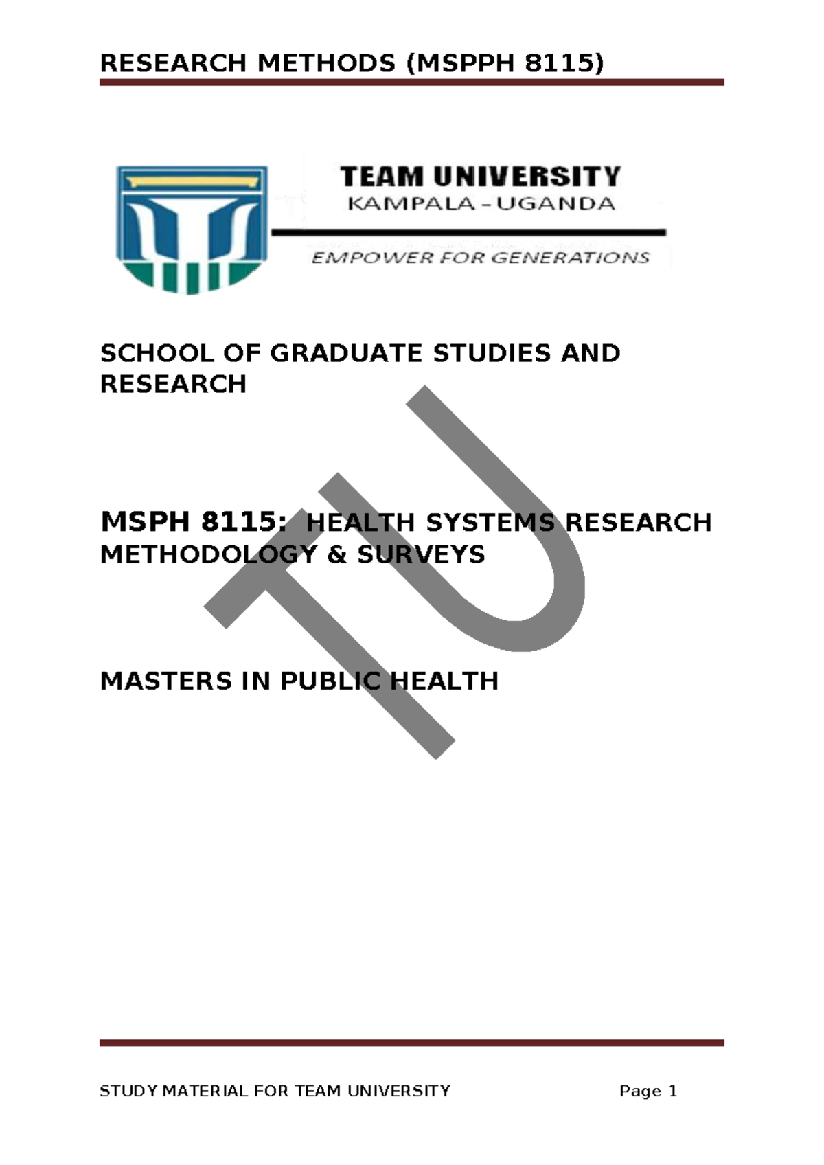 Research Methods Overview (MSPPH 8115) - Lecture Notes for Public ...
