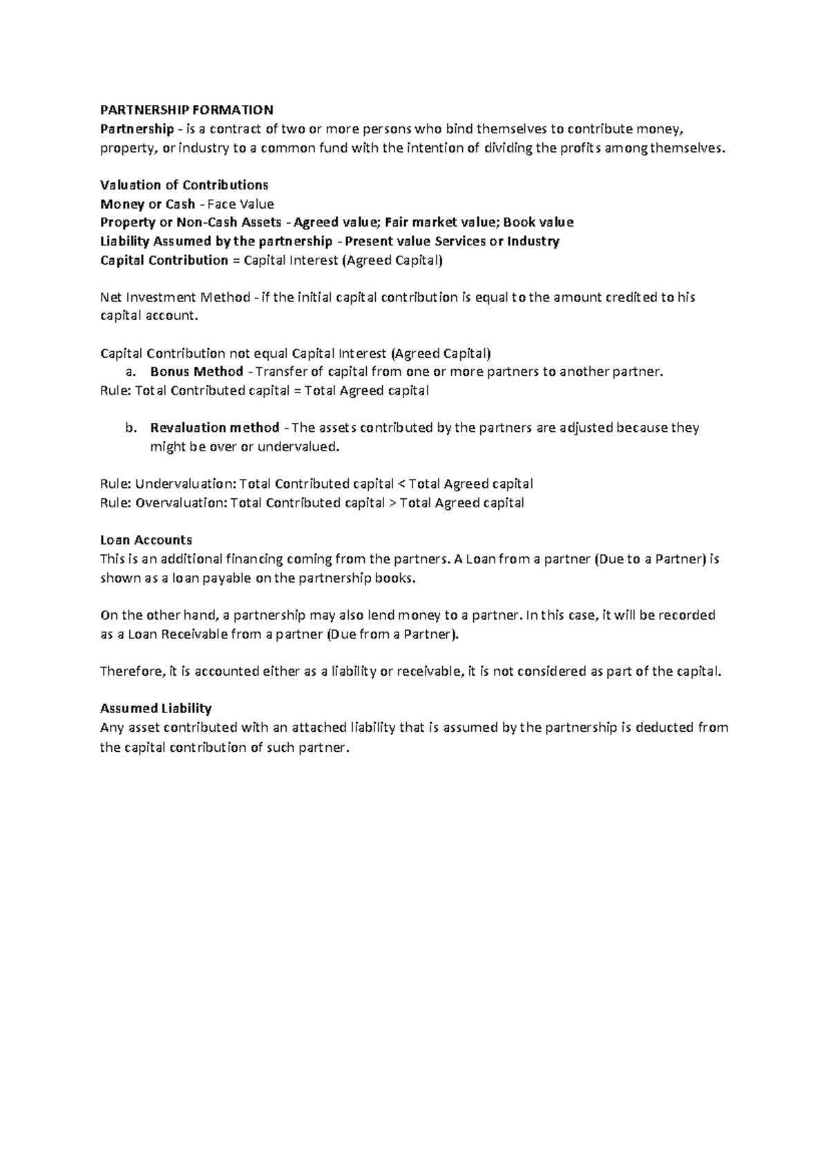 Partnership Formation Sample Problems and Capital Contributions ...