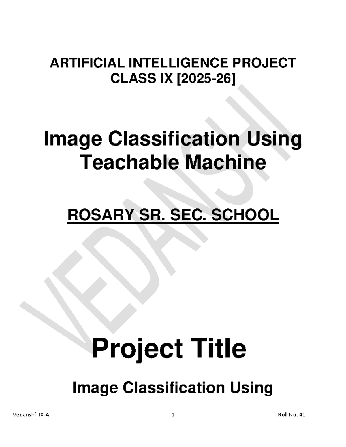AI Project Class IX: Image Classification Using Teachable Machine - Studocu