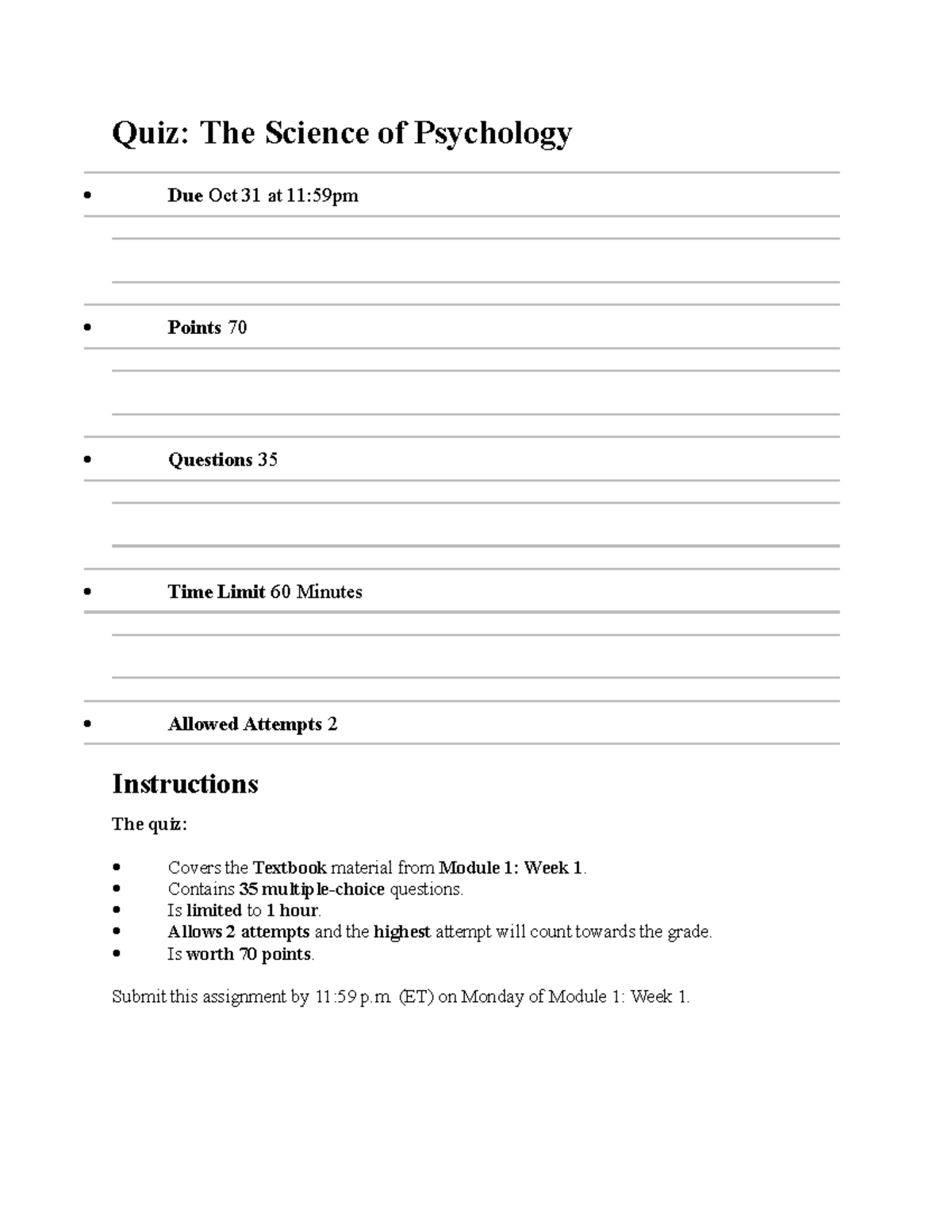 Psyc101 Quiz 1: Exploring the Science of Psychology Concepts - Studocu