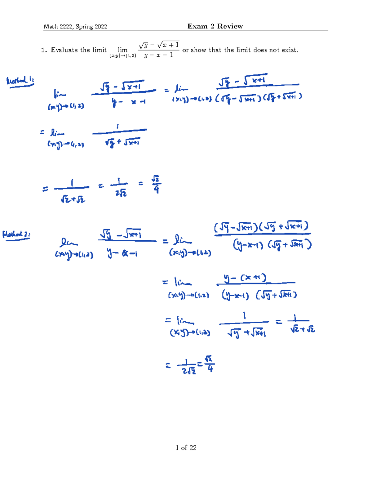 Math 2222: Spring 2022 Exam 2 Review Questions & Solutions - Studocu