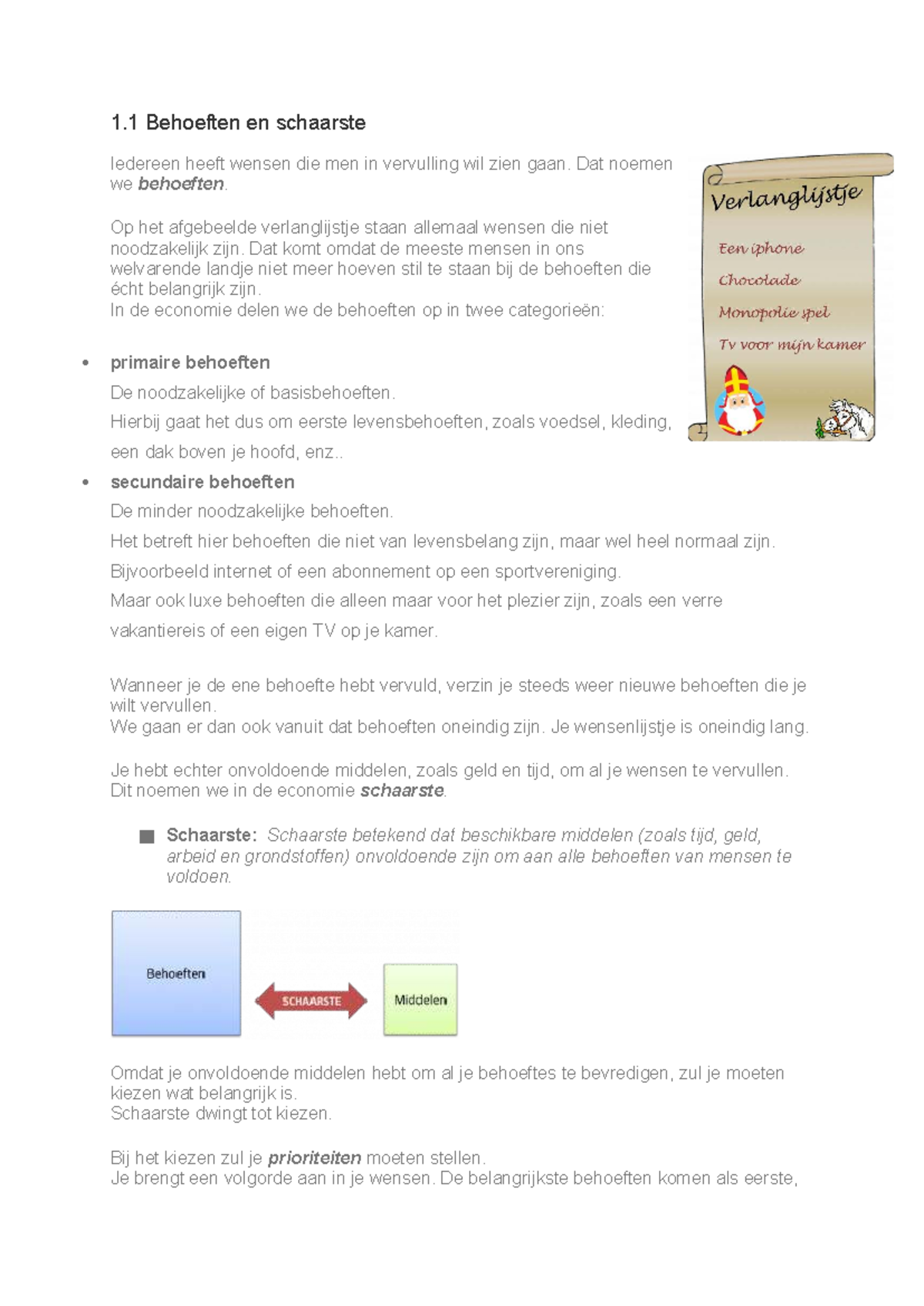 Theorie Les 2: Schaarste en Behoefte in de Economie - Studeersnel