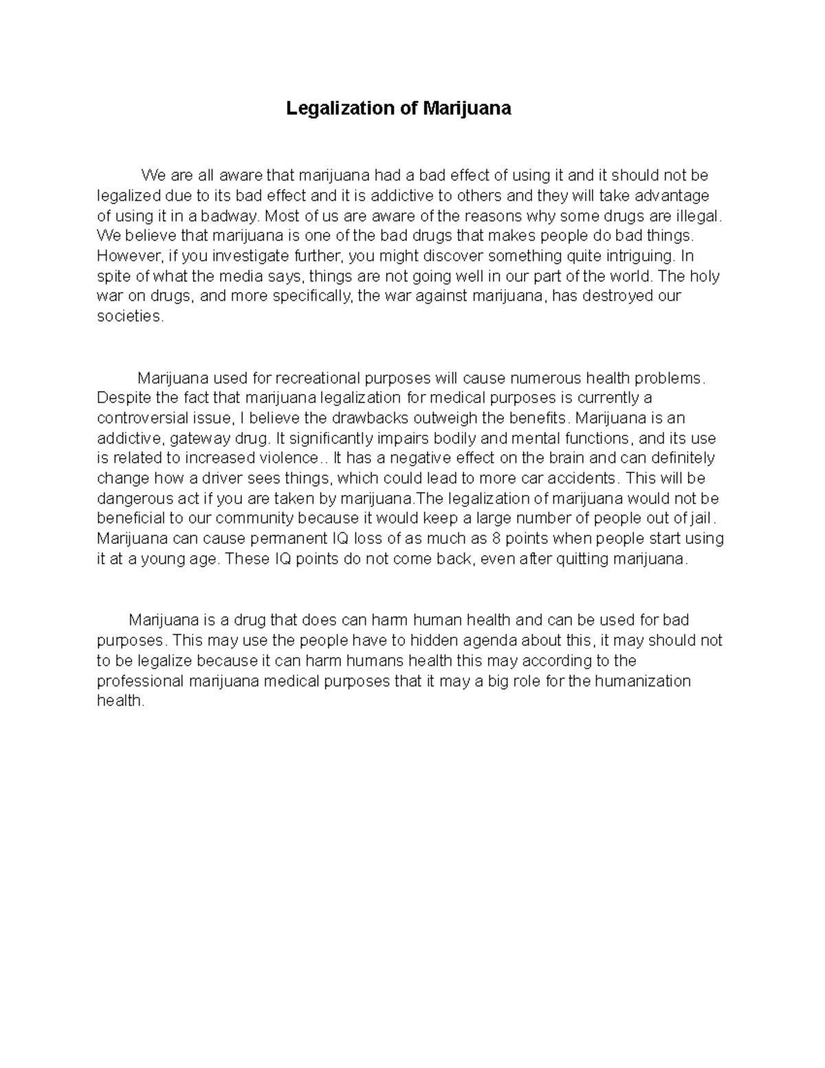 Legalization of Marijuana-Script - Legalization of Marijuana We are all ...