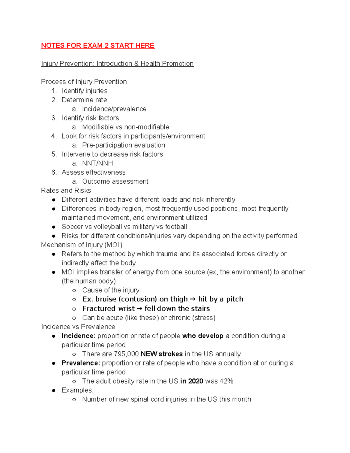 Health Promotion & Injury Prevention Strategies for ATs (EXAM 2 NOTES ...