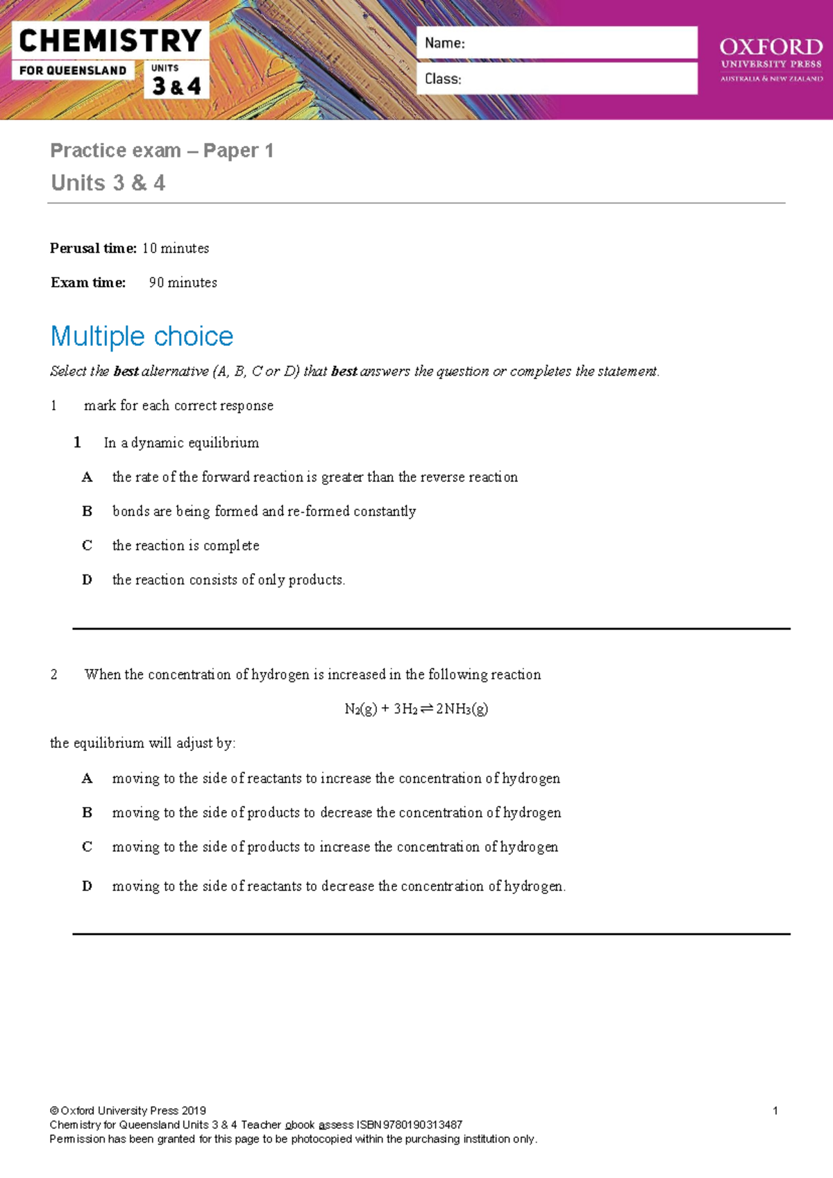 12 Oxford Paper 1 Practice Exam - Practice exam – Paper 1 Units 3 & 4 ...