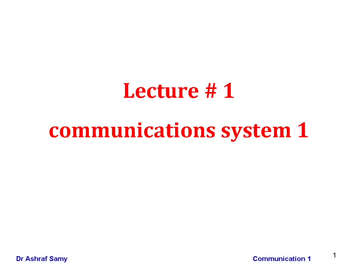 Lecture 1 analog communications system - Lecture # 1 communications ...