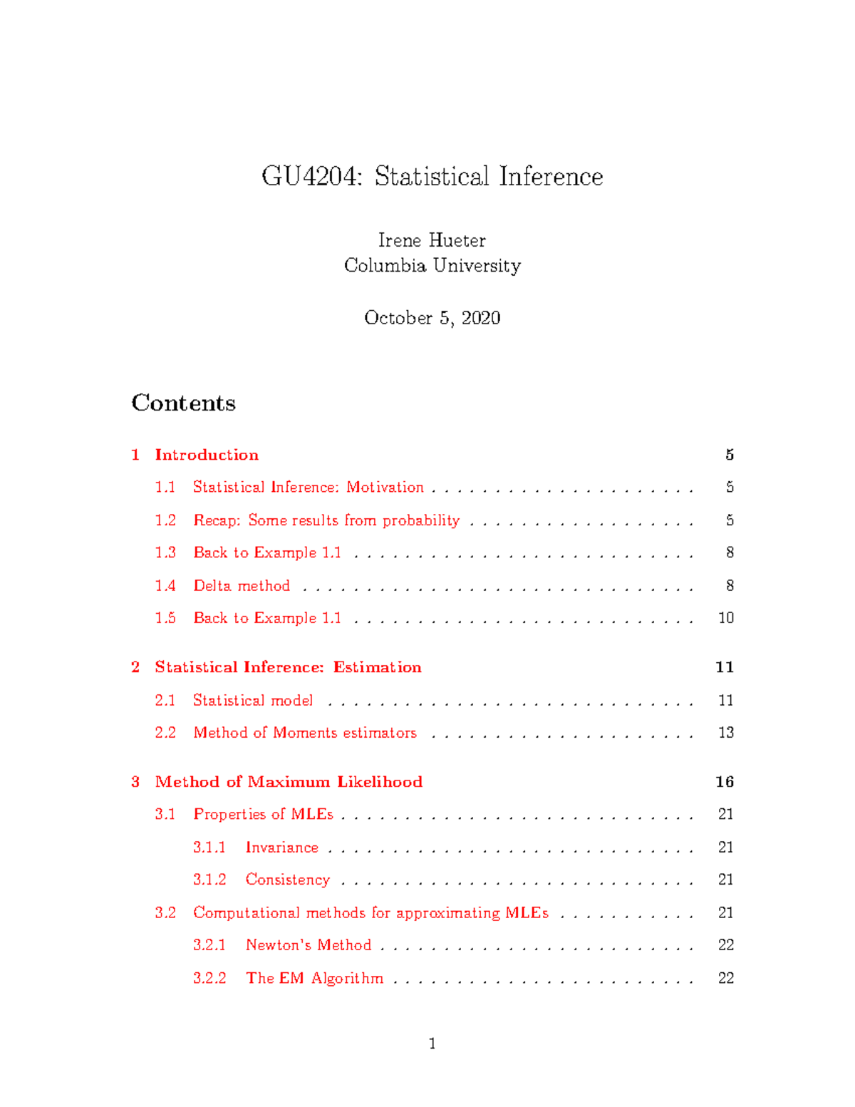 Midterm 1 Notes - GU4204 Statistical Inference Lecture Summary - Studocu