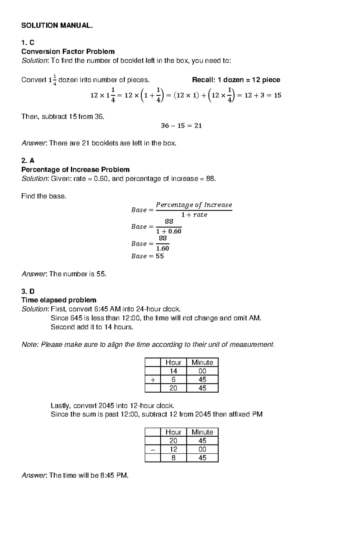MATH Solution Manual - Questionnaire with Answers (CSC) - Studocu