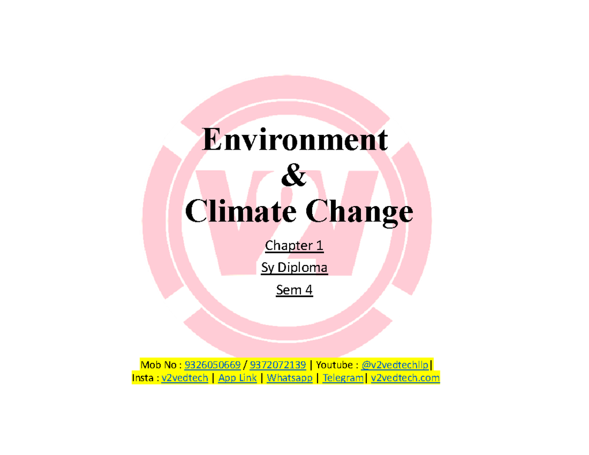 EVS Diploma Sem 4: Environment & Climate Change Chapter 1 Notes - Studocu