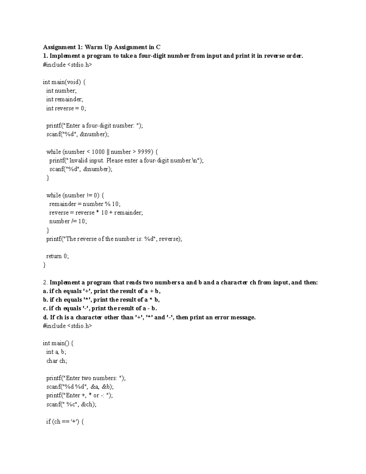 ENGG 1420 Assignment 1: Intro to C Programming Warm-Up Tasks - Studocu