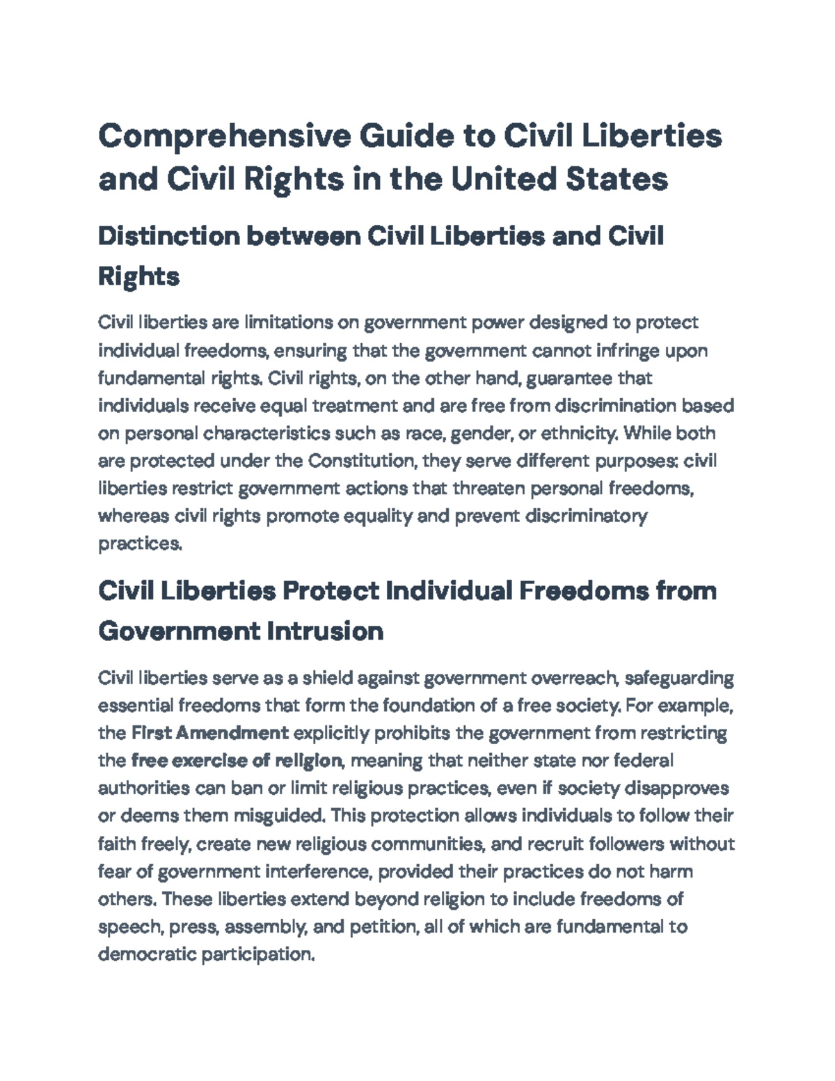 Comprehensive Overview of Civil Liberties & Rights in the U.S. - Studocu