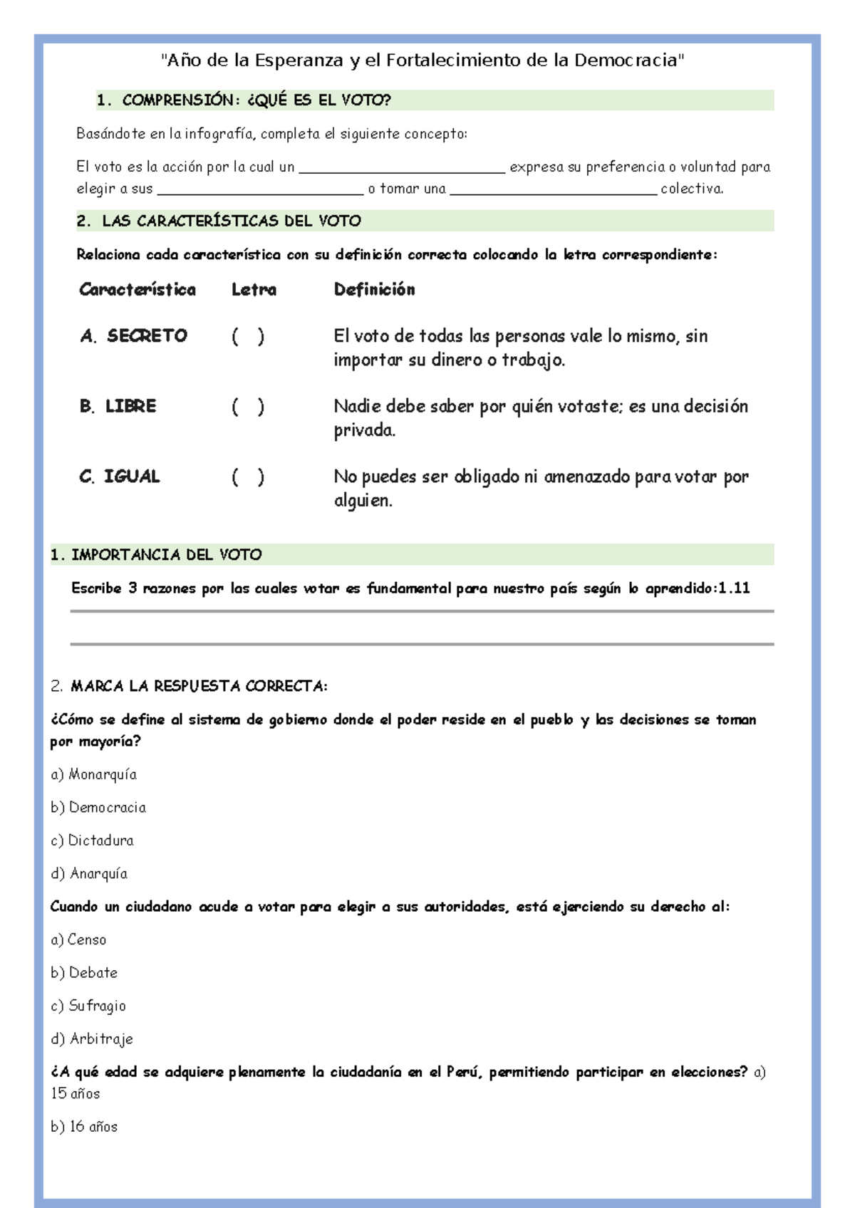 Comprensión del Voto y su Importancia - Ficha Personal 1.0 - Studocu