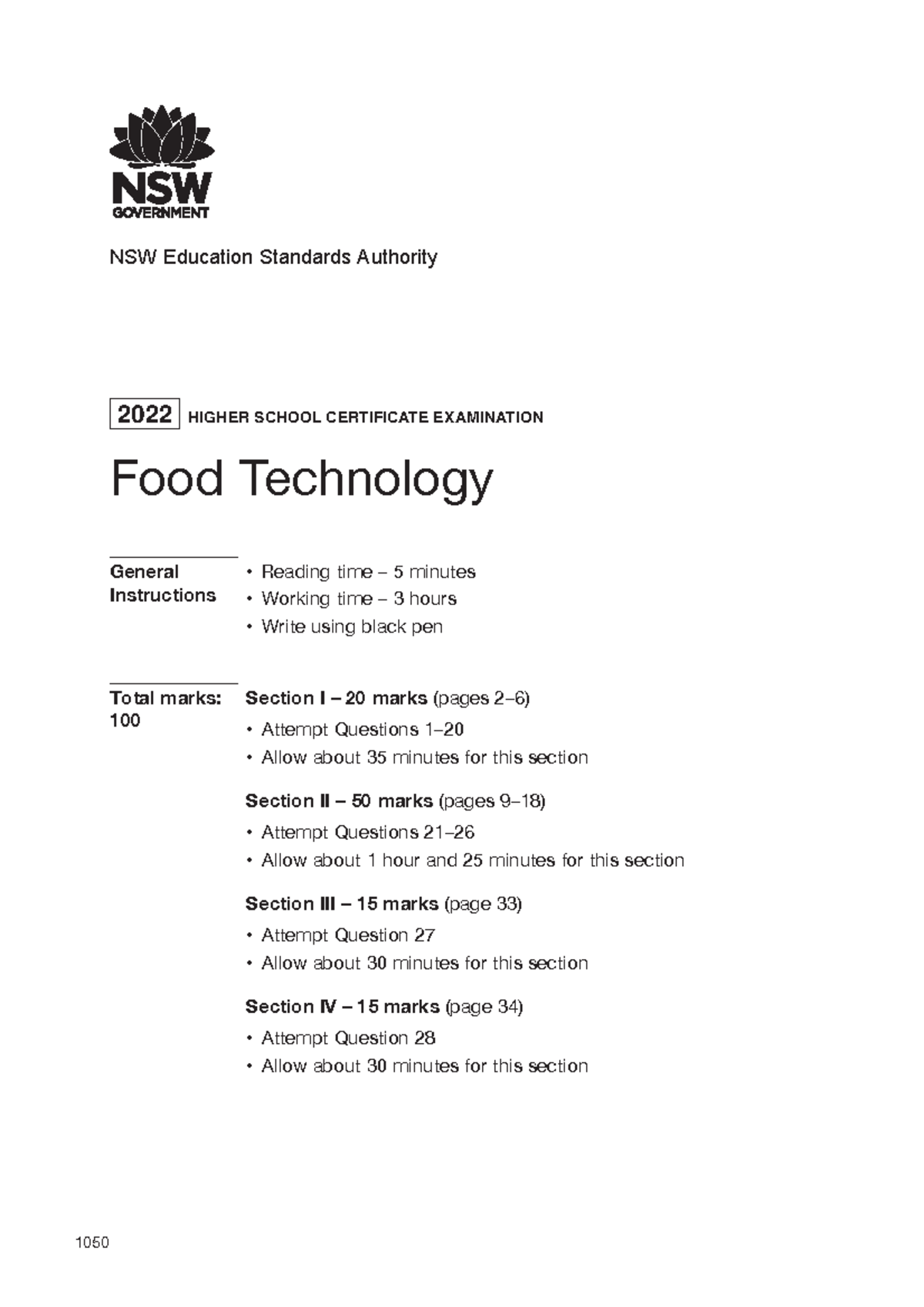 2022 HSC Food Technology Exam Paper - NSW Education Standards - Studocu