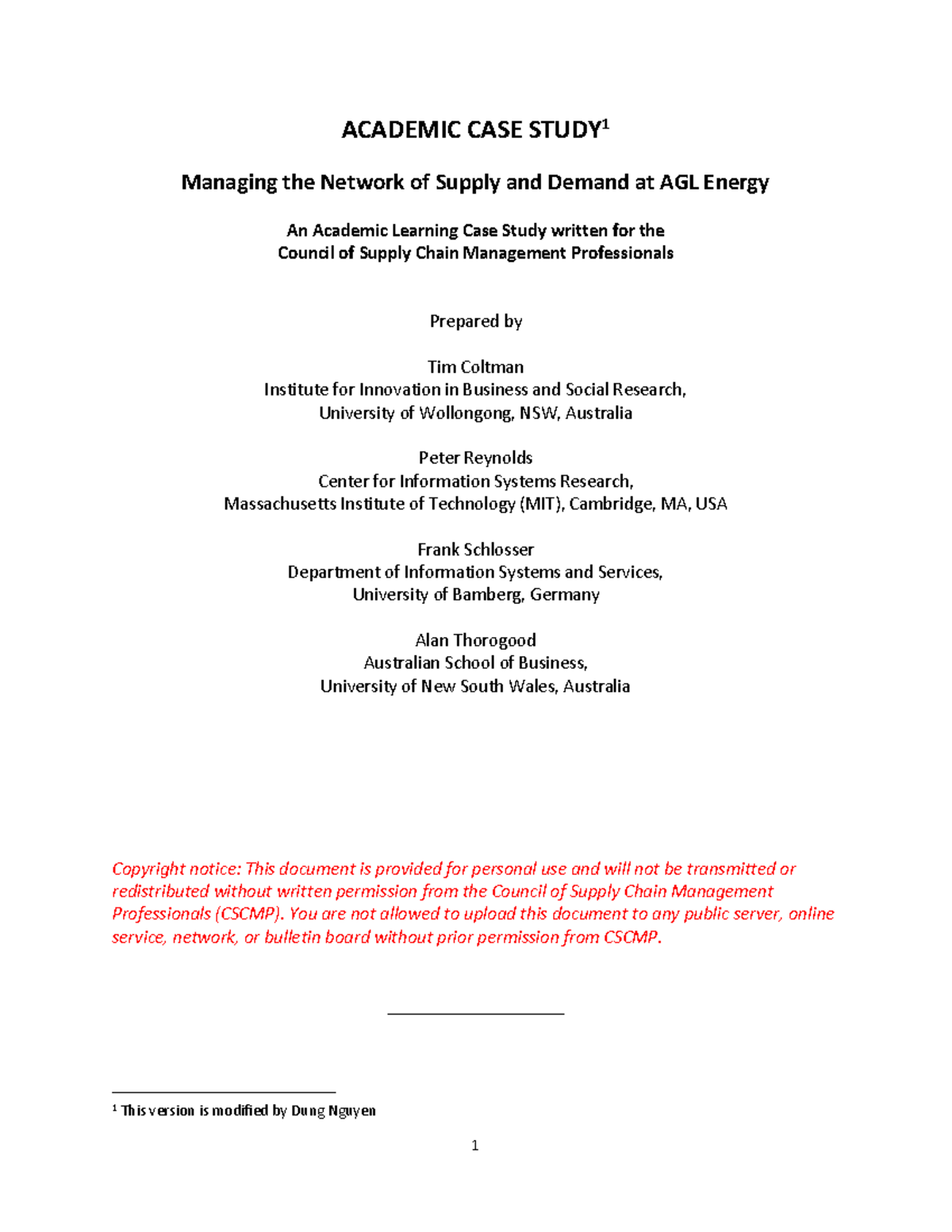 ALG Energy case study - ACADEMIC CASE STUDY 1 Managing the Network of ...