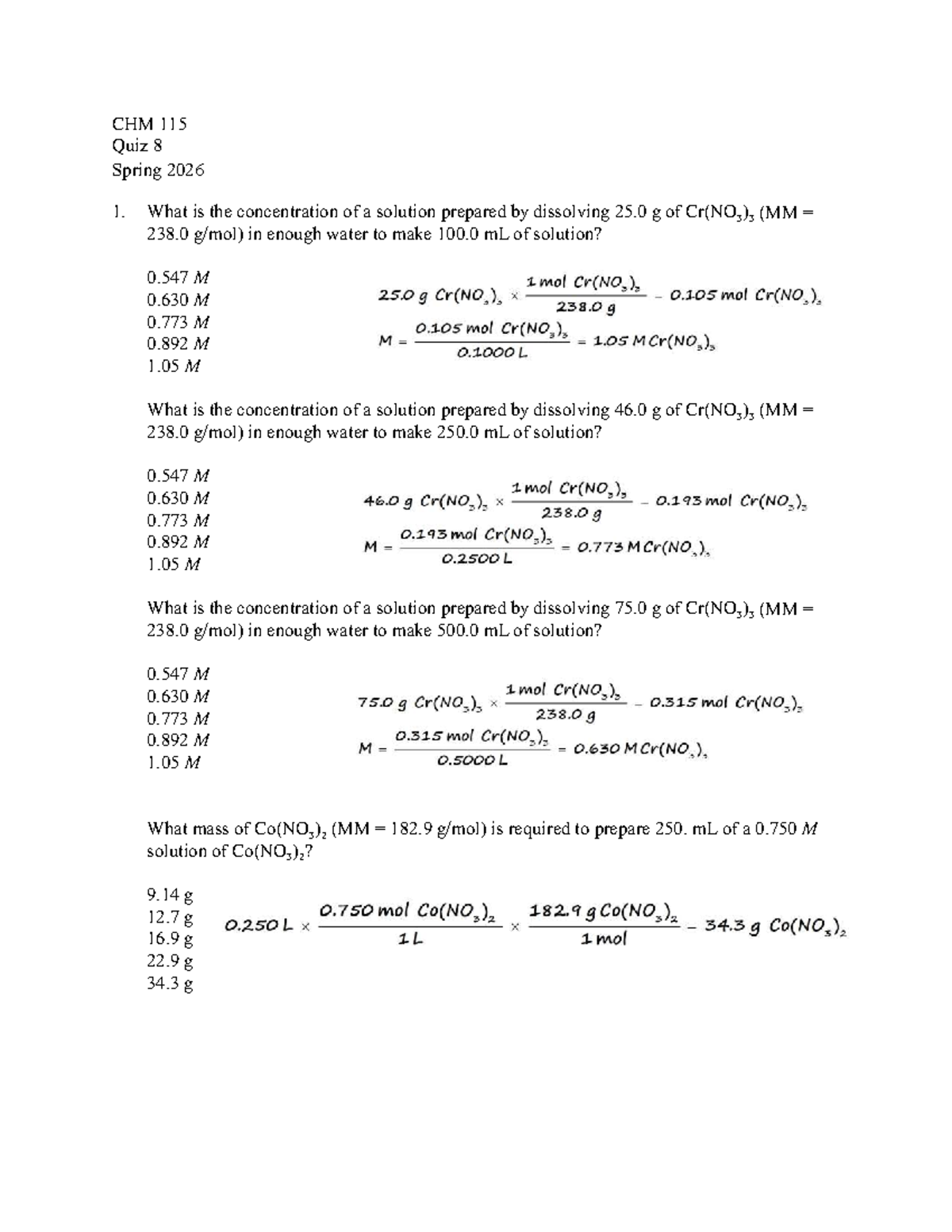 CHM 115 Quiz 8 - Spring 2026 - Studocu
