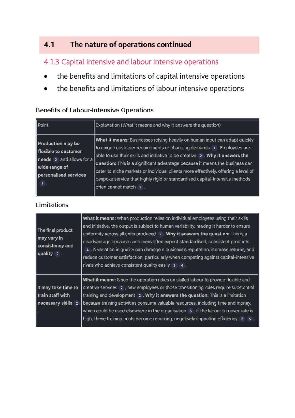 4.1 Benefits and Limitations of Capital vs. Labour Intensive Ops - Studocu
